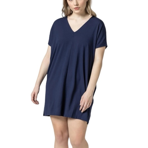 NEW Pure Jill Indigo Blue T-Shirt Dress Size XL Short Sleeve V Neck Dress - Picture 6 of 10